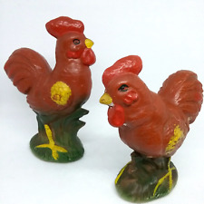 Rooster Salt n Pepper Shakers Vintage Farm Animal Ceramic Red Chicken picture
