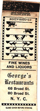 George's Restaurants, New York City, Fine Wines Vintage Matchbook Cover picture