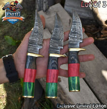 CSFIF Handmade Skinner Knife Twist Damascus Hard Wood Lot of 3 Sports picture