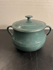 Vintage Le Creuset Green Stoneware 2 Handle Soup Or Bean Pot 4 Quart picture