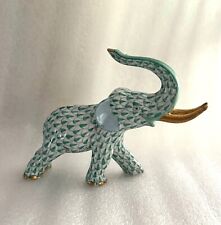 HEREND PORCELAIN GREEN FISHNET BULL ELEPHANT 24K GOLD ACCENTS picture