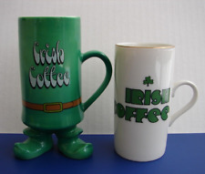 2 Diff Vintage 4oz Enesco Irish Coffee Cup Mugs Shamrock Leprechaun picture