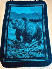 Vintage SAN MARCOS Bear Blanket Black / Teal 52” X 84” picture
