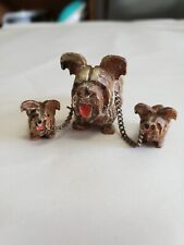Vintage Terrier Brown Mom Dog with 2 Puppies on Chains picture