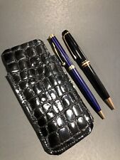 2 Pens Holder Genuine Embossed Crocodile Black Leather Sleeve Case Mont Blanc picture