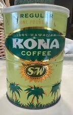 S & W 100% Hawaiian KONA Coffee Metal Tin Can  1 lb. with original plastic lid picture