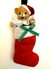 Vintage Musical Dancing Teddy Bear Santa In Christmas Stocking Wind Up Toy 13
