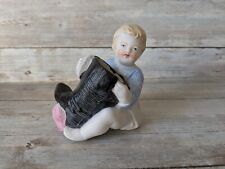 Antique German Bisque Porcelain Match Striker Boy Shining Boot picture