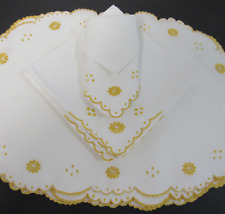 Madeira Napkins & Placemats - White with Goldenrod Embroidery  Scallop 15 Pieces picture