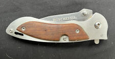 Winchester Rich Grain Wood Handles Folding Blade W/ Clip Carrying Pocket Knife picture