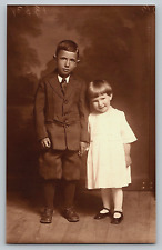 Original Old Vintage Antique Studio Photo Picture Boy Girl Brother Sister picture