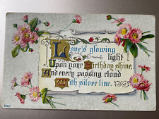 Antique Postcard Love’s Glowing Light Birthday Postmark 1911 With Flowers picture