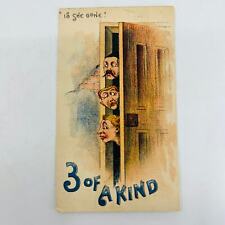 1880s Victorian Greeting Card Illustrated “Three of a Kind / Is She Gone?” AA2 picture