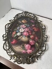 Vintage Brass Colored Ornate Metal Picture Frame w/ Bubble Convex Glass picture