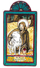 SAINT ROCH ST ROCCO DOGS FALSELY ACCUSED HANDCRAFTED WOOD POCKET RETABLO 66 picture