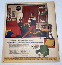 Vintage 1965 MCM Wide Wale Corduroy Bedroom Decor Sears Print Ad Mid Century picture