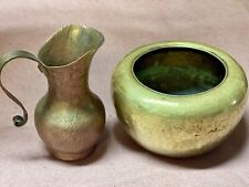 Set Of Antique Hand Hammered Copper Bowl & Pouring Vessel picture