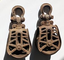 Antique Pair Meyers H254 Cast Iron Pulley for Hay Loft Trolley/Farm/Barn picture
