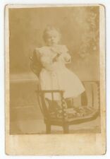 Antique c1880s Cabinet Card Adorable Little Child Standing on Chair With Bell picture