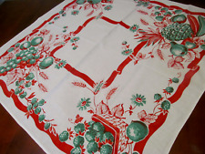 WOW Vintage FRUITS Cotton Print Tablecloth Red Green~Pineapple~Strawberry Basket picture