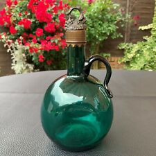 19th C. Dark Green Glass Flask Decanter Bronze Cork Lined Stopper English picture