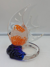 PartyLite Riviera Art Glass Angel Fish Tealight Candle Holder Orange Cobalt Blue picture