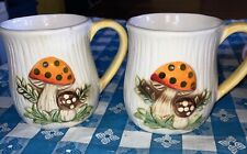 Vintage Merry Mushroom Coffee Cup Set of Two 1978 Ceramic Marked Sears picture
