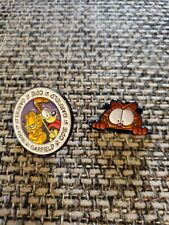 GARFIELD THE CAT & ODIE ENAMEL PINS FIGURAL AND ROUND LOT OF 2 picture