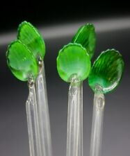 5 pc Vintage Hand Blown Green & Clear Glass Seashell Swizzle Snuff Sticks picture