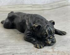 Bronze Metal Bulldog Sleeping Cute Figurine Sculpture Original Signed Art Decor picture