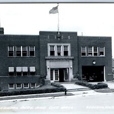 c1950s Audubon, IA RPPC Memorial Building City Hall Fire House Engine Photo A108 picture
