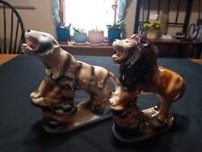 VINTAGE Mid Century Ceramic large Tiger and Lion Statues Figurines “Beautiful” picture