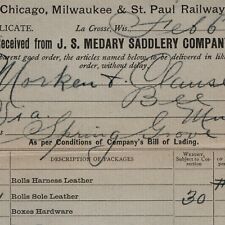 1896 La Crosse WI Medary Saddlery Invoice Chicago Milwaukee St Paul Railway 1E picture
