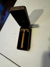 Vintage 1930s Gillette Gold Colored USED Double Edge Safety Razor and Case  picture