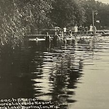 Antique RPPC Real Photograph Postcard Swimming Brown’s Lake Burlington WI picture
