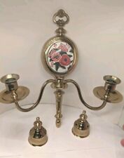 Vintage Brass Gold Tone Metal Scones Double Candlestick Holders picture