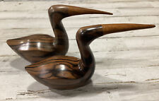 Pair of Hand Carved Solid Hardwood Stork Birds 8.5”x 5” Vintage Artisan Abstract picture