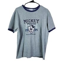 Vintage Disney World Ringer T Shirt Mens L Gray Blue Embroidered Mickey Mouse  picture