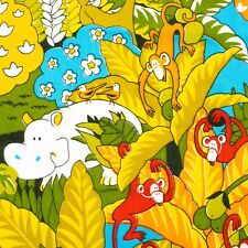 Vintage Fabric Jungle Animals Cotton Bright Colors 1970s Mod Groovy Kids Remnant picture