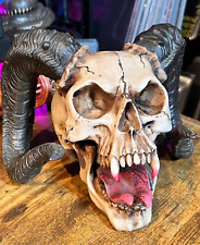 Altar Demon Large Horned Vampire Gothic Resin Skull Satan Screaming Tongue Fangs picture