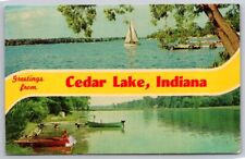 eStampsNet - Greetings from Cedar Lake Indiana IN Lake Front Postcard  picture