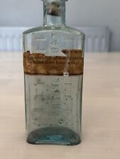 Antique Victorian Medicine Bottle Tablespoons Label Cork Stopper Ice Blue Glass picture
