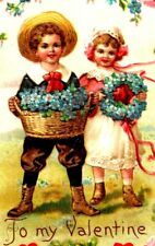 1907 Valentine’s Day Cute Young Boy & Girl Embossed Postcard (A12) picture