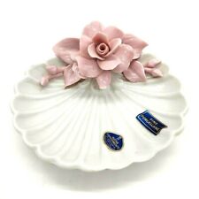 Nuova Capodimonte Trinket Soap Dish Italy Fine Porcelain White and Pink Rose  picture