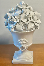 Porcelain Urn Topped With Sculpted Roses Handmade In Italy #5532 picture