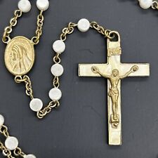 Vintage Virgin Mary Center Rosary 1-1/2” Tall Crucifix Celluloid Faux Pearl K4 picture
