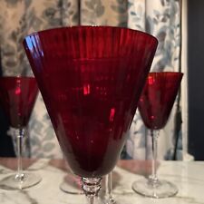 Pier 1 Ruby Red Fluted Ribbed Wine Goblets Seven Pieces, 9.5” Tall. (7 Pcs) picture