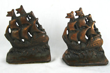 Vintage Clipper Sailing Ship Bookends Cast Iron with Bronze Finish Heavy picture