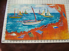 Vintage painting: boats and flags unsigned on paper picture