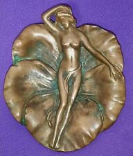 Art Nouveau Brass Ashtray Trinket Dish Lady On Lily Pad 5¼